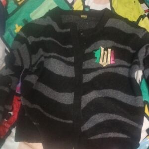 Kids Striped Black and Gray Cardigan